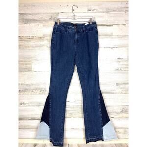 G.I.L.I. Womens 6 Blue Denim Tri-Color Patchwork Flare Leg Stretch Jeans